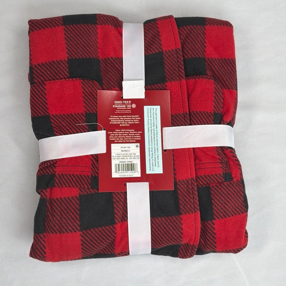 Kids Robe w/ Sash‎ & Pockets Red & Black Buffalo Plaid Fleece Unisex - Picture 3 of 5